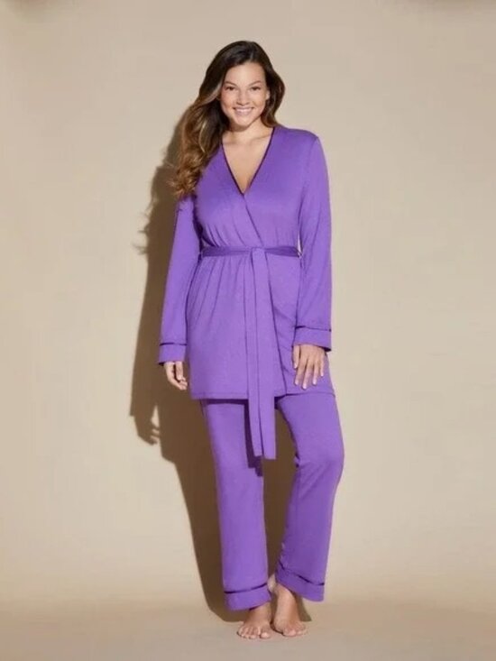 Cosabella Maternity MED Purple 3 Piece Set Robe Camisole and Pants